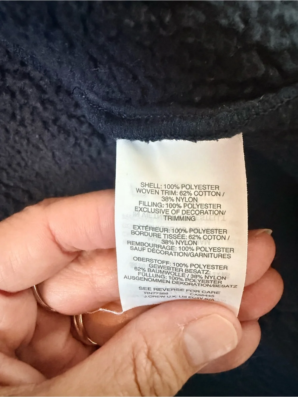 J. Crew Sherpa Full Zip Hoodie Jacket Navy Large